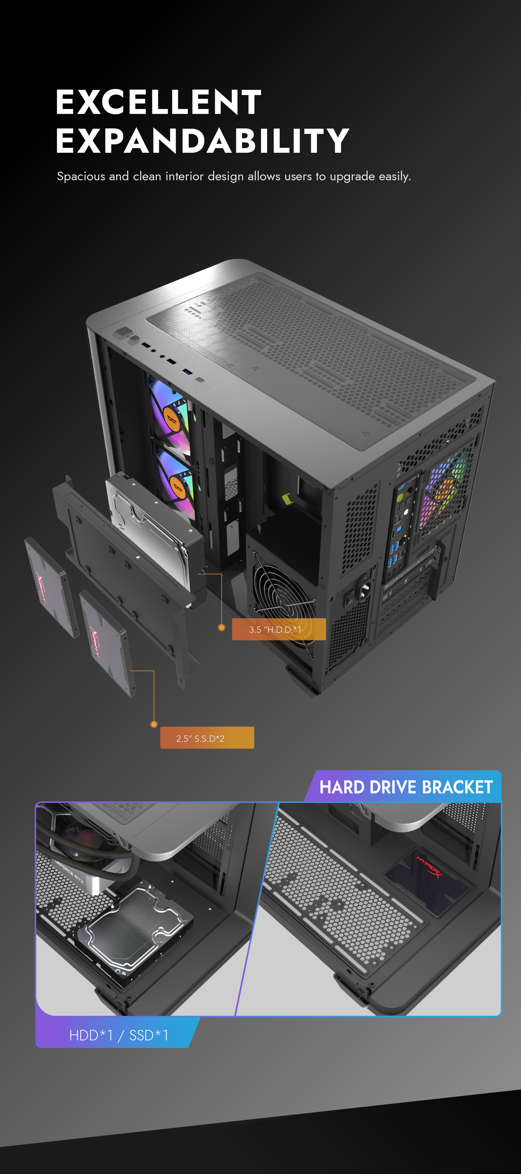 darkFlash DPW90M,Micro-ATX PC Gaming Case,3×Pre-Installed ARGB PWM Fans