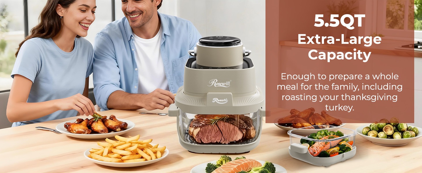 Rosewill 8-in-1 Portable Glass Air Fryer - White