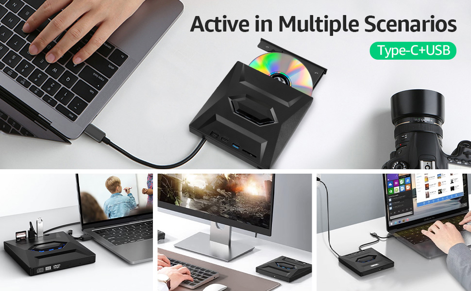 External CD DVD Drive, [5 in 1] USB 3.0 & Type-C Portable CD DVD +/-RW ROM Burner with SD/TF Slot &