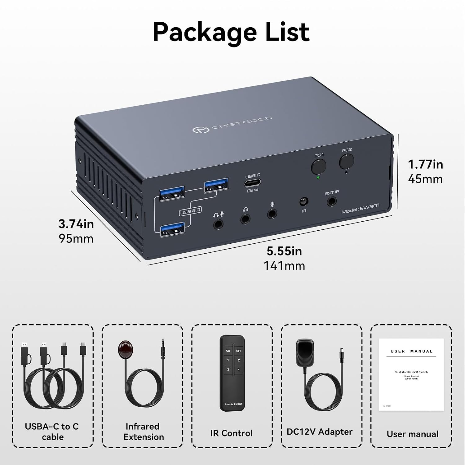 USB C HDMI DP KVM Switch 2 Monitors 2 PC Docking Station 16-in-2 4K@60Hz for M1/M2/M3/M4 Thunderbolt