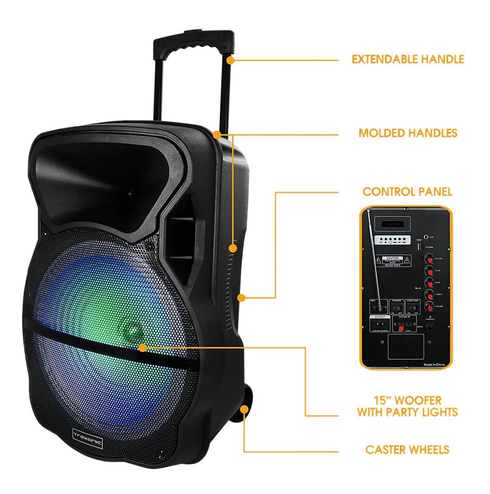 Trexonic TRX-15D Combination 15 Inch Bluetooth Portable Speaker and Tripod Stand