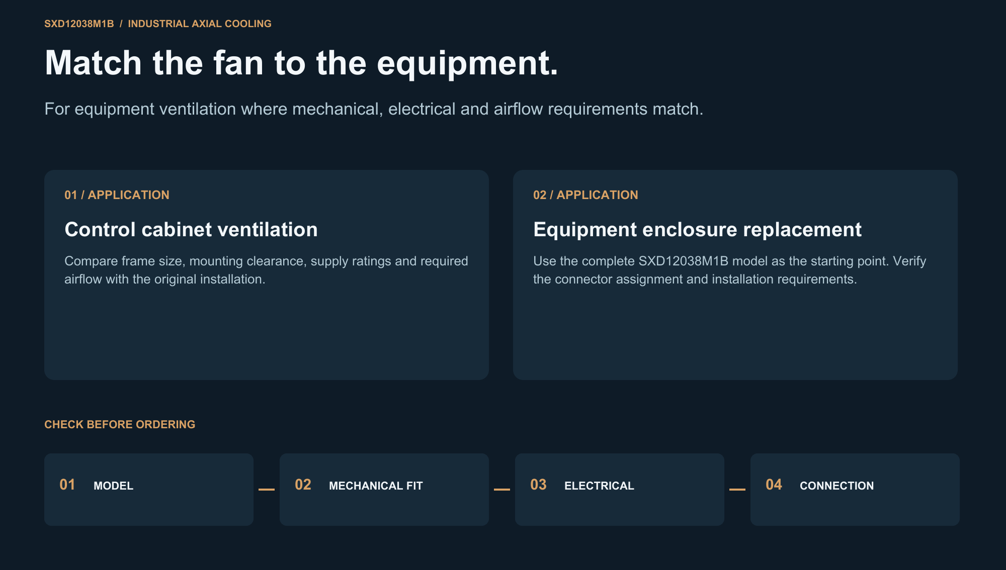 SXD12038M1B industrial equipment enclosure and control cabinet ventilation compatibility checks