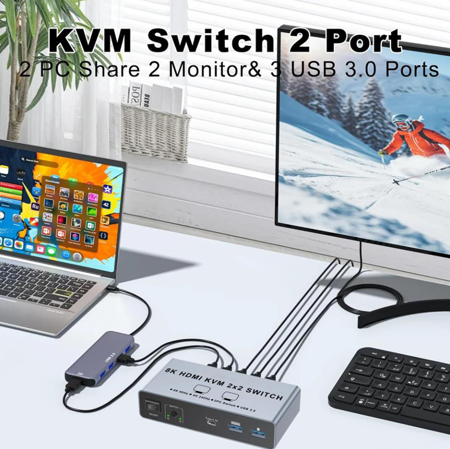8K@60Hz Resolution:  Experience the future of visual technology with our 8K@60Hz KVM Switch, deliver