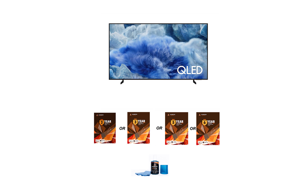 Samsung Q8FA Series TV with Amber Protection Extended Coverage and Amber Screen Cleaner