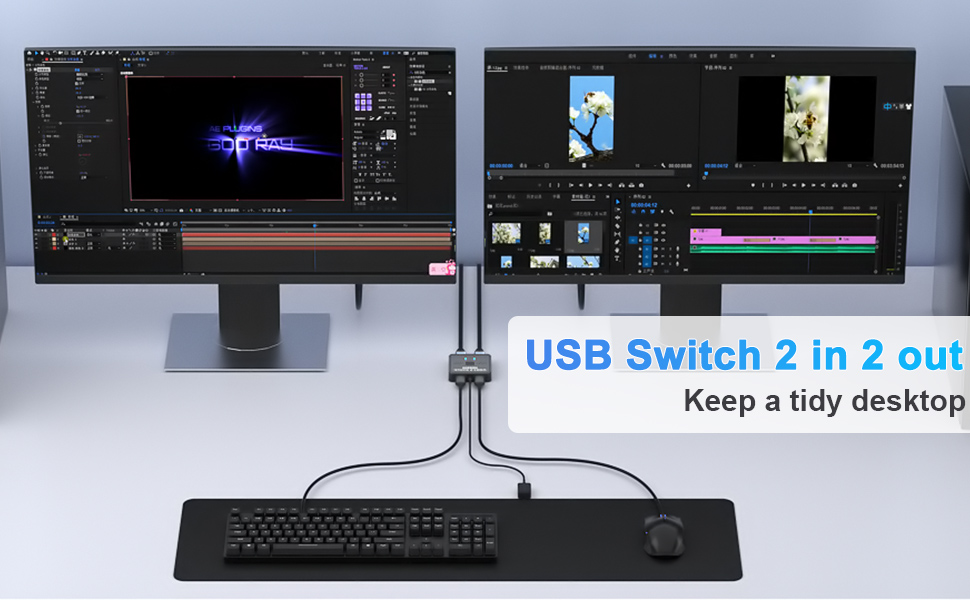 USB 3.0 Switch 2 in 2 Out, USB Switcher 2 Computers Sharing Keyboard and Mouse