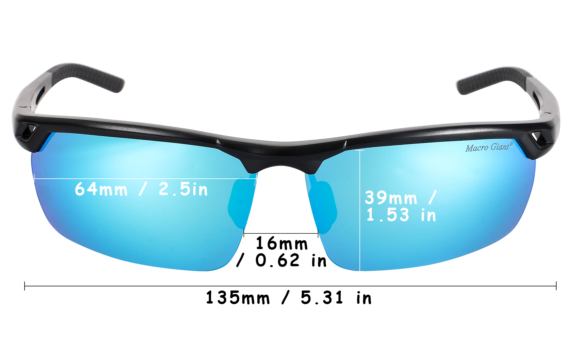 Macro Giant Sport Sunglasses, Black Frame, Dark Gray Lens