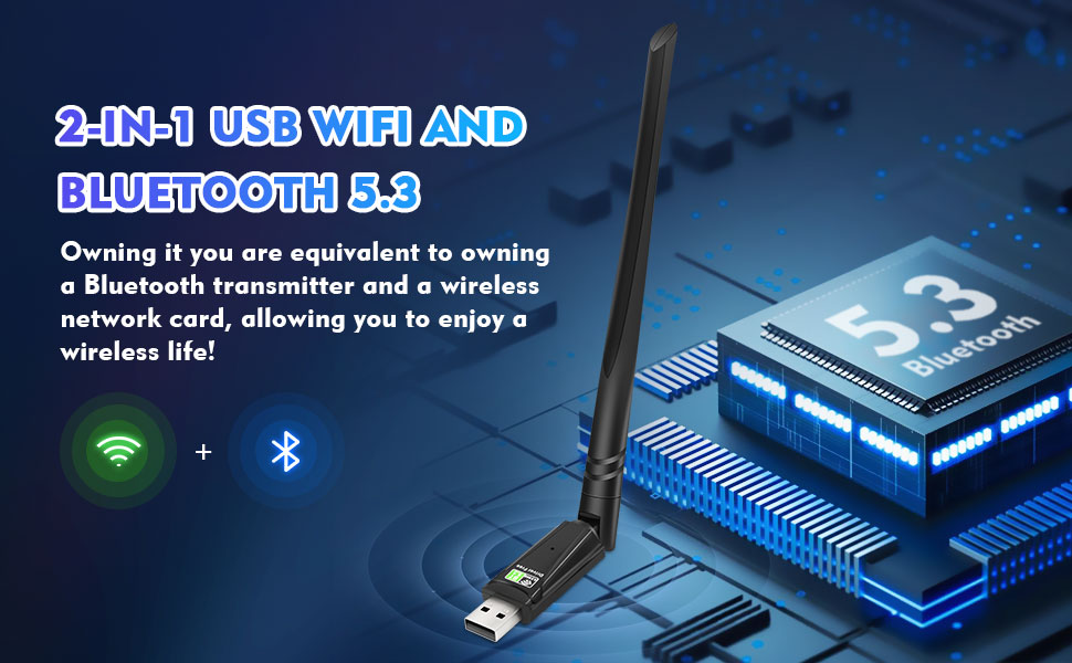 AUTYUE Bluetooth Dongle for PC, 2 in 1 USB WiFi Adapter & Bluetooth 5.3 Adapter, 900Mbps