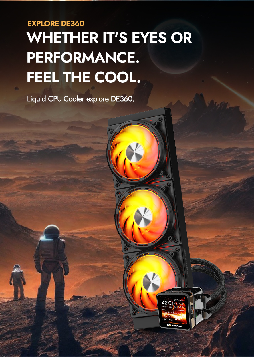 darkFlash DE360 360mm AIO Liquid CPU Cooler  2.88" IPS Display 5V ARGB Lighting Copper Water