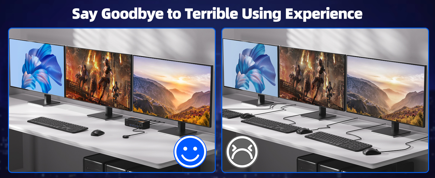 8K@60Hz KVM switch 3 PCs share 3 monitors and 4 USB devices