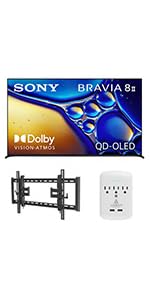 SONY K65XR80M2 TV with Walts TILT-EXTENSION-37-90 Tilt Mount and 3-Outlet-Surge