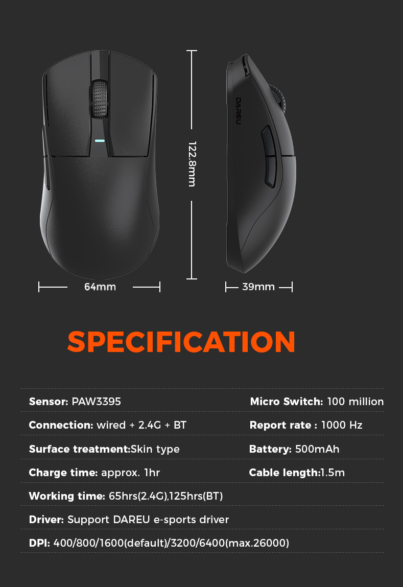 DAREU A950GM Wireless Gaming Mouse - Black