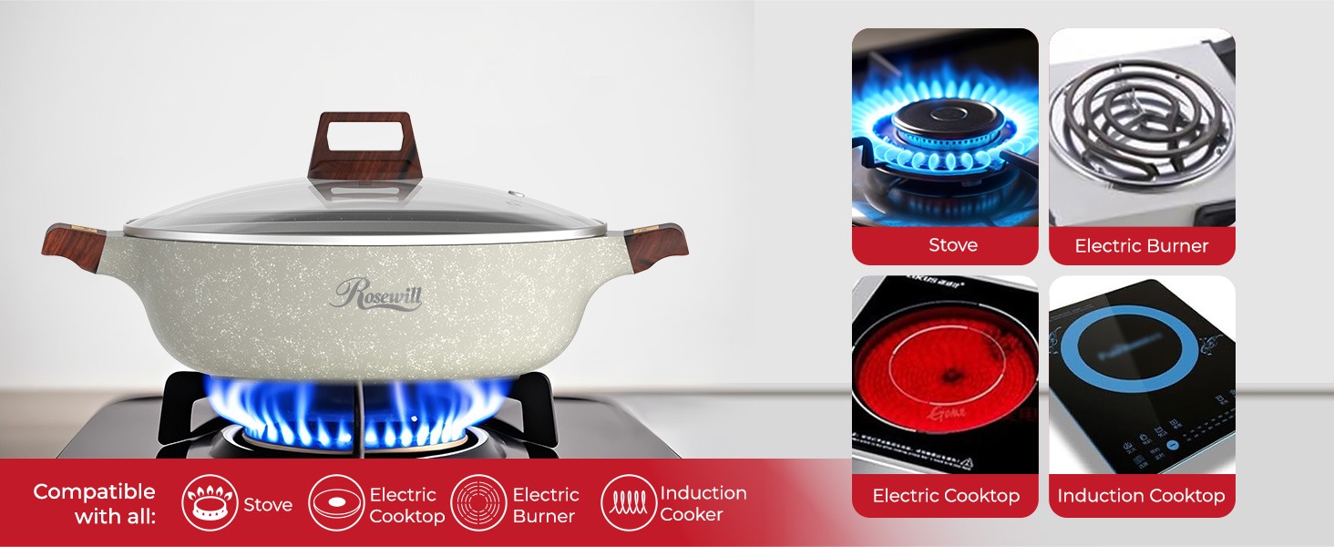 Rosewill 4.2QT Double Flavor Non-sticking Shabu Shabu Hot Pot with Divider - Beige