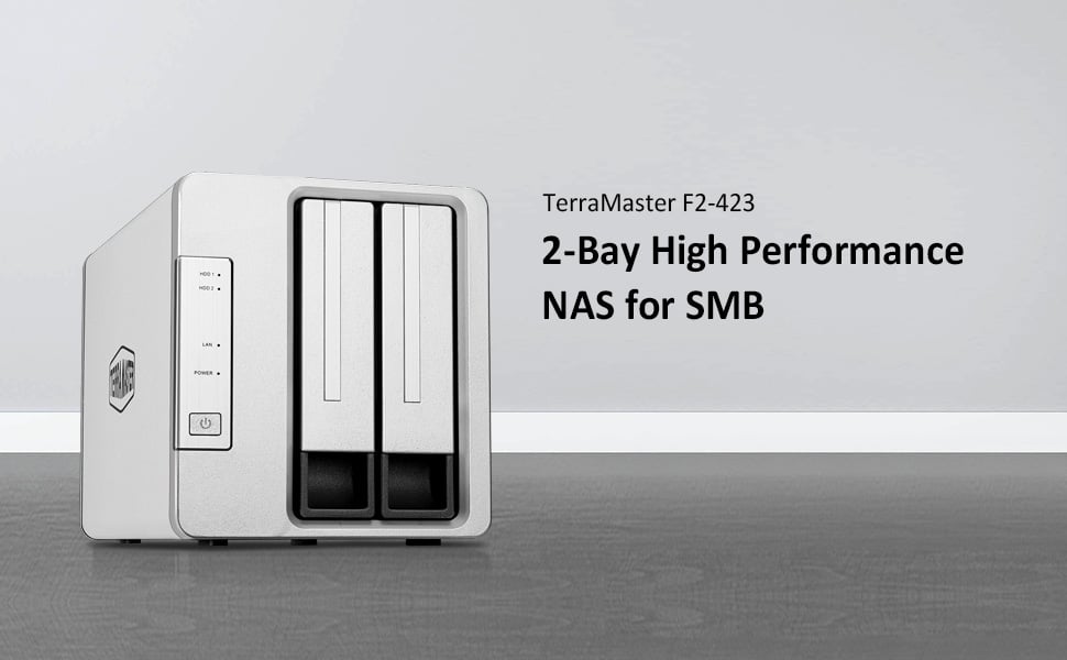 TERRAMASTER F2-423 2-Bay High Performance NAS for SMB with N5105/5095 Quad-core CPU 2.5GbE Port x 2,Network Storage Server 4GB DDR4 Memory Diskless 