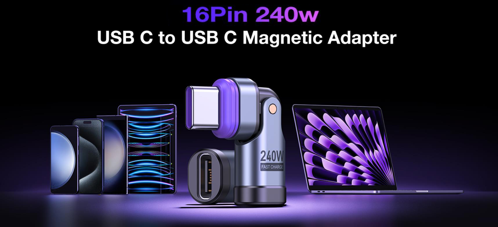 16Pin 240W USB C Magnetic Adapter/USB C 90 Degree Adapter