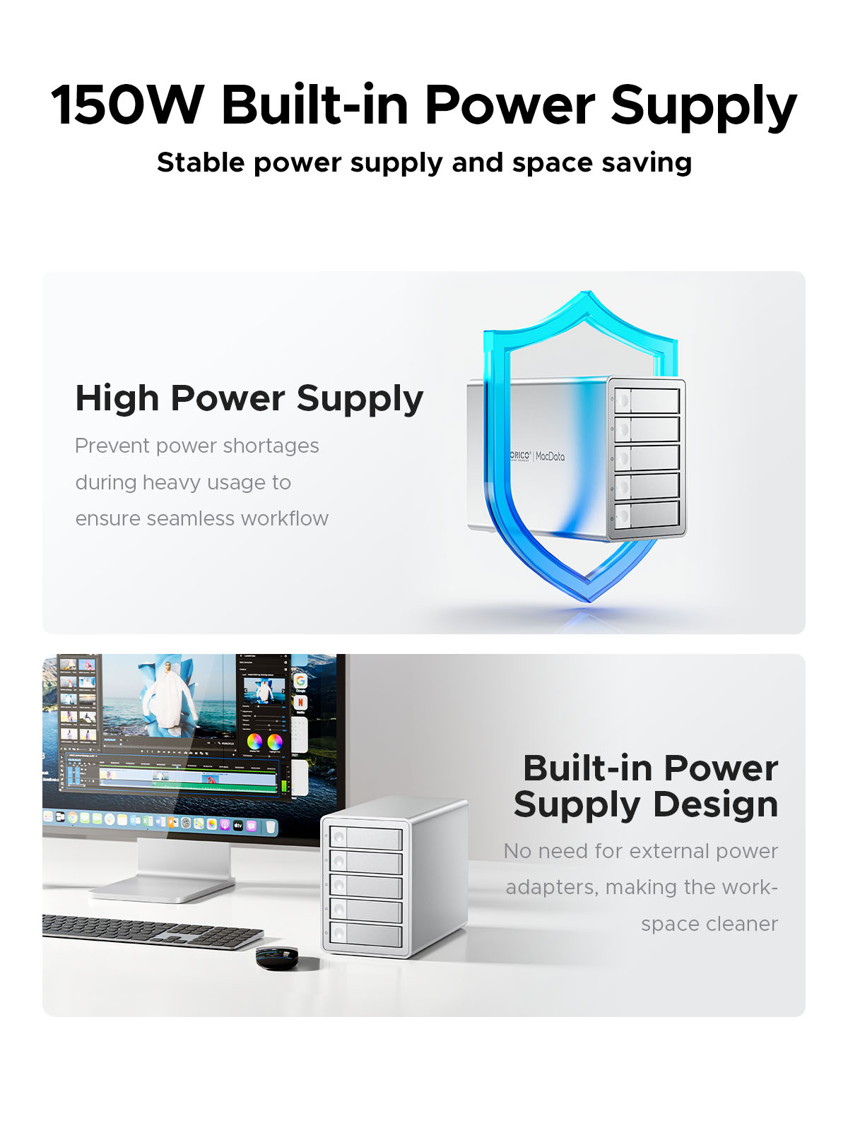 ORICO 5 Bay DAS Hard Drive Enclosure Support Raid & Daisy Chain USD3.0 2.5/3.5 inch HDD SSD for Ent