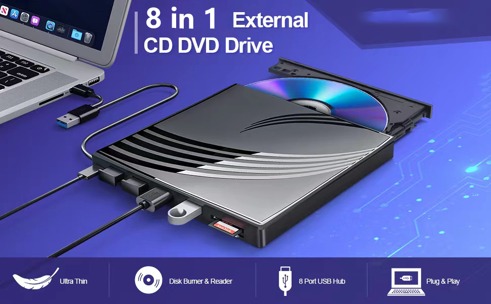 External CD/DVD Drive With this external CD/DVD Drive for Laptop you can play music CDS, burn and ri