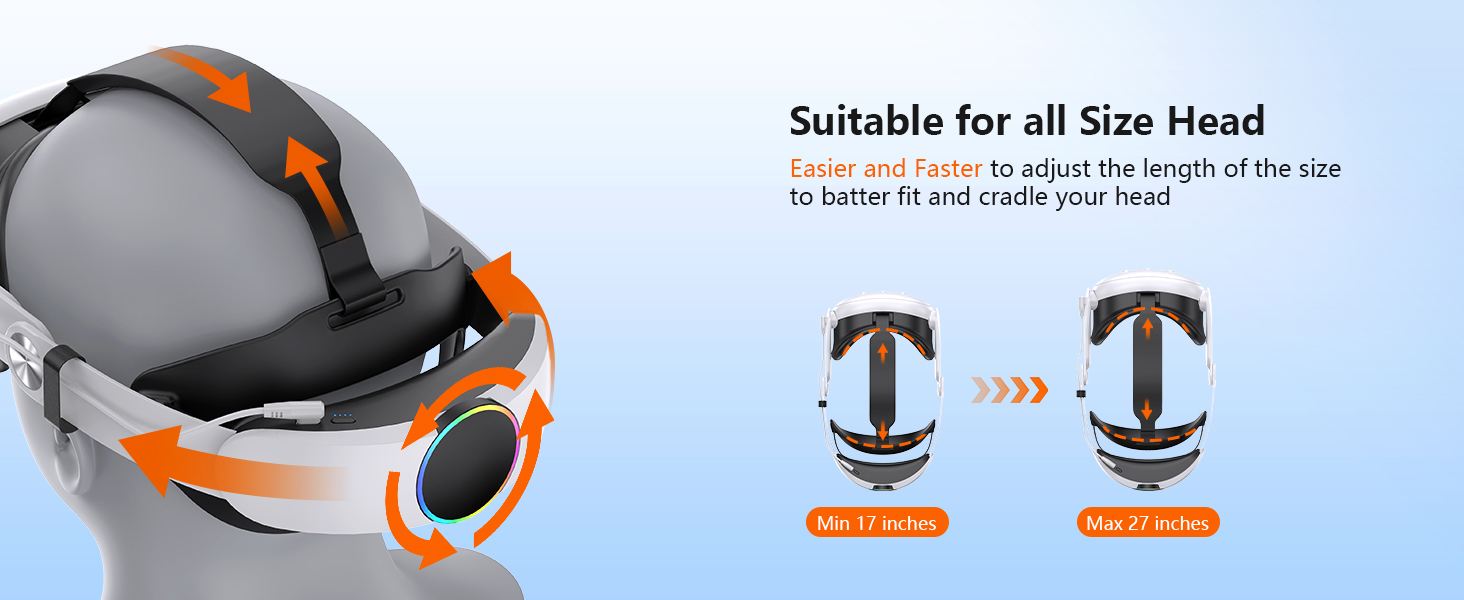 RGB VR Headset for O-cu-lus/Me-ta Quest 3/3S Head Strap with 10000mAh Battery, Rechargeable Elite St
