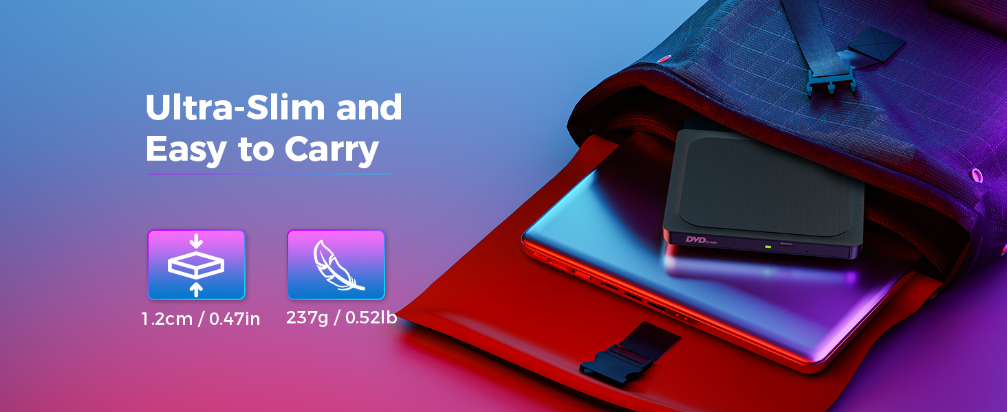 External DVD Drive with Brushed Metal Surface USB 3.0 Type C- CD/DVD±RW Burner Ultra Slim for DVD Re