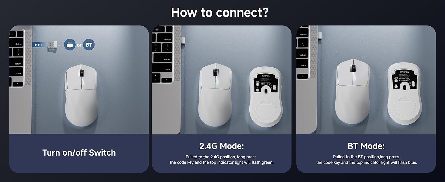 AUTYUE Wireless Gaming Mouse, PAW3311 Sensor, 49g Lightweight Mouse, 12000 DPI, 2.4G/BT5.0/USB-C Tri