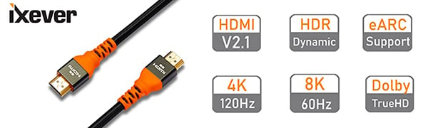 8K HDMI 2.1 Cable 15ft/5M [Certified], iXever Ultra Speed Long HDMI Cable  48Gbps 8K@60Hz, 4K@120Hz, 2K@144Hz, eARC,HDCP 2.2&2.3,HDR Dolby for