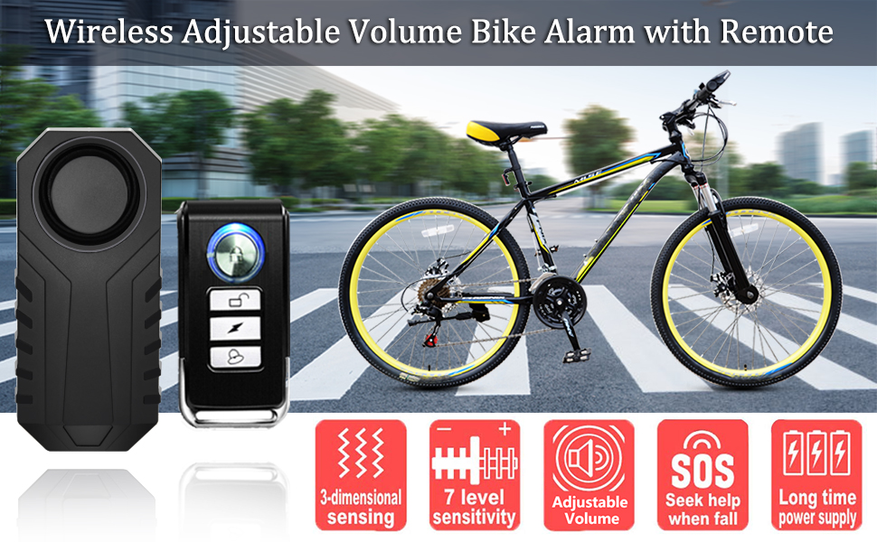 GREENCYCLE 1 Pack Bike Alarm with Remote, Anti-Theft Vibration Security  Motion Sensor Alarm for Vehicle Bicycle Electric Tricycle, 113dB Volume and