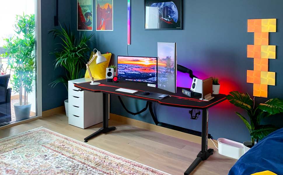 Homall PC Gaming Desk T-Shaped Leg with Free Mouse Pad, Cup Holder and  Headphone Hook & Reviews