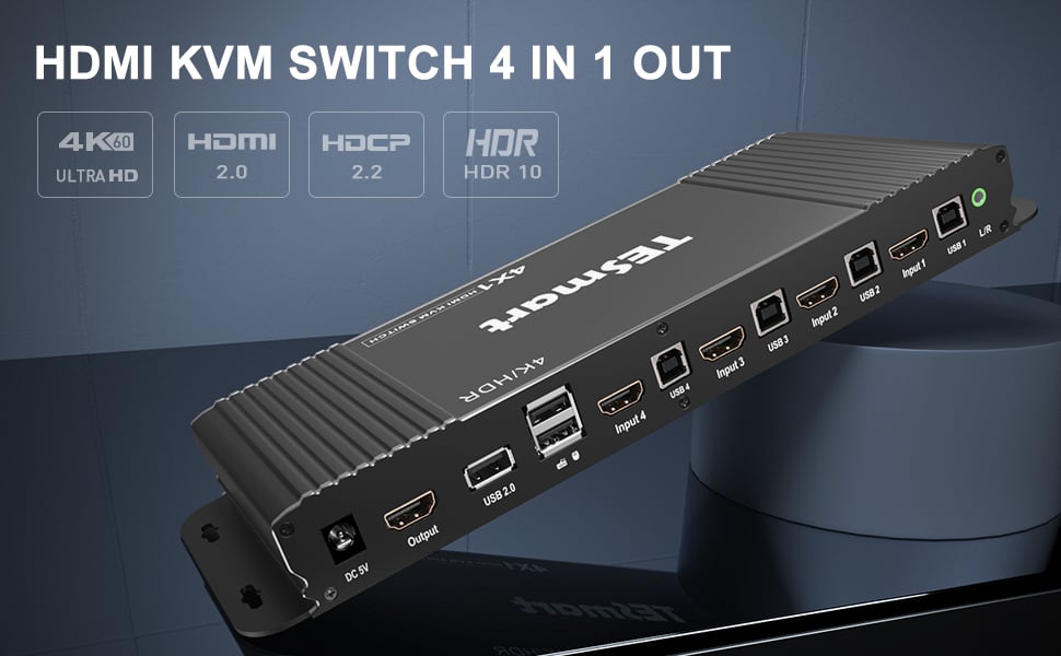 TESmart HDMI 4K Ultra HD 4x1 HDMI KVM Switch 3840x2160@60Hz 4:4:4