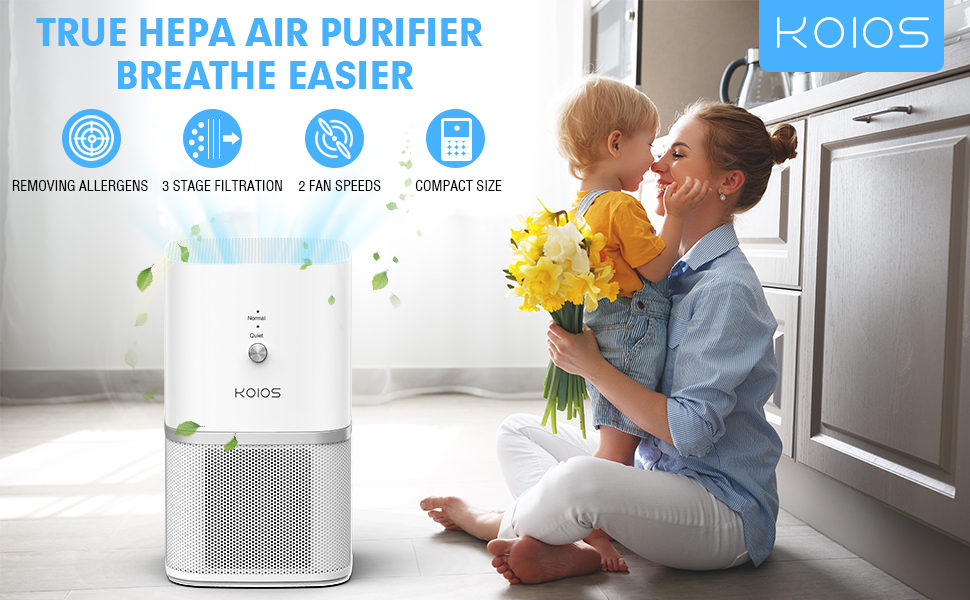 KOIOS Air Purifier for Home, Small Air Purifiers with True HEPA Filter