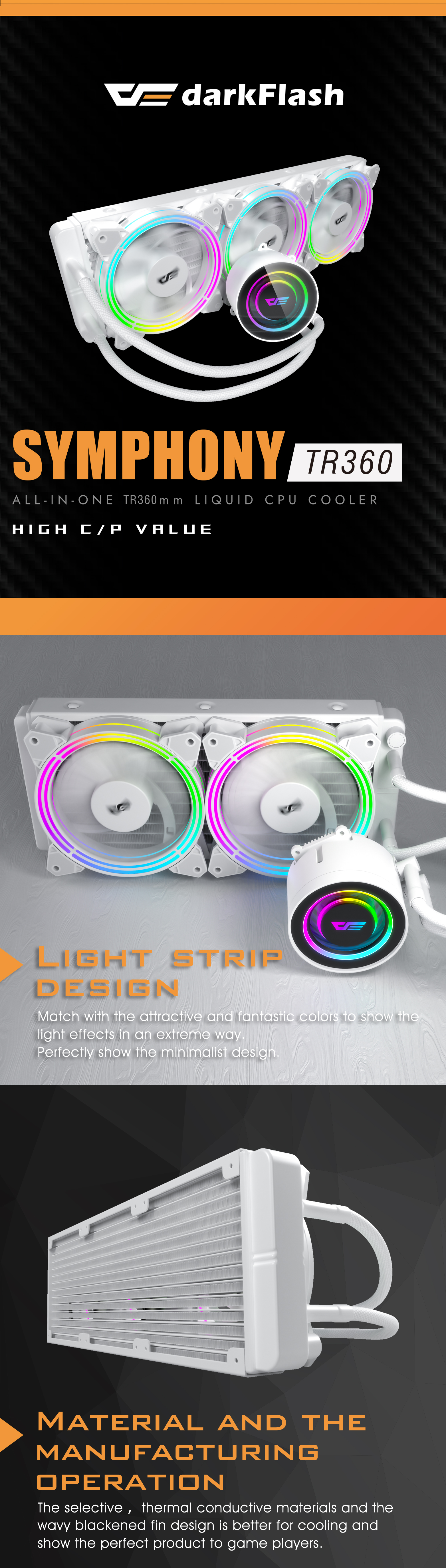 darkFlash TR360 white water cooler aio liquid cooling system