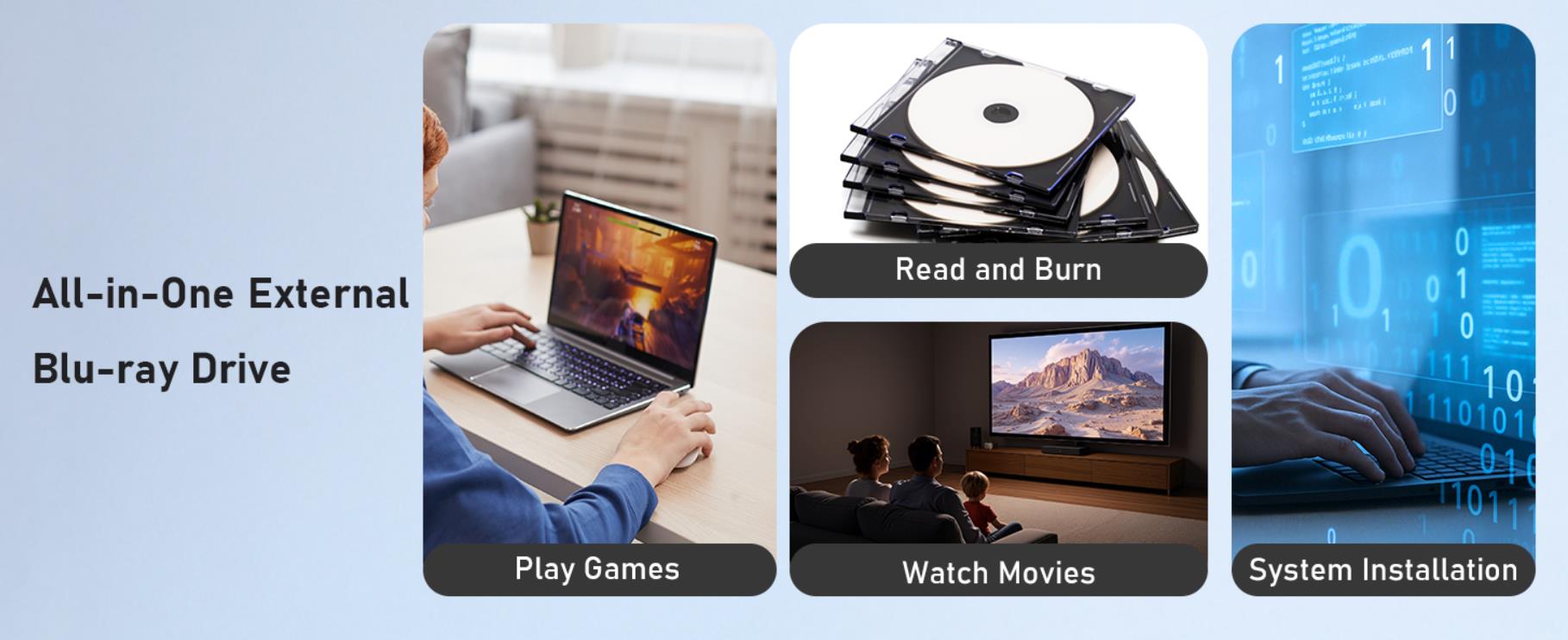 External Blu Ray Drive for Laptop, 7 in 1 Support 100G Disc Read/Write Bluray Drives, Portable Exter