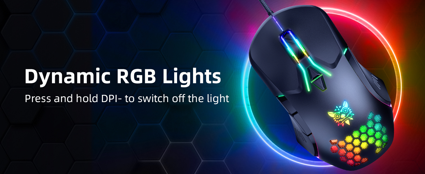 USB Wired PC Gaming Mouse, with High Precision Sensor, RGB Backlit, Adjustable DPI, 7 Buttons