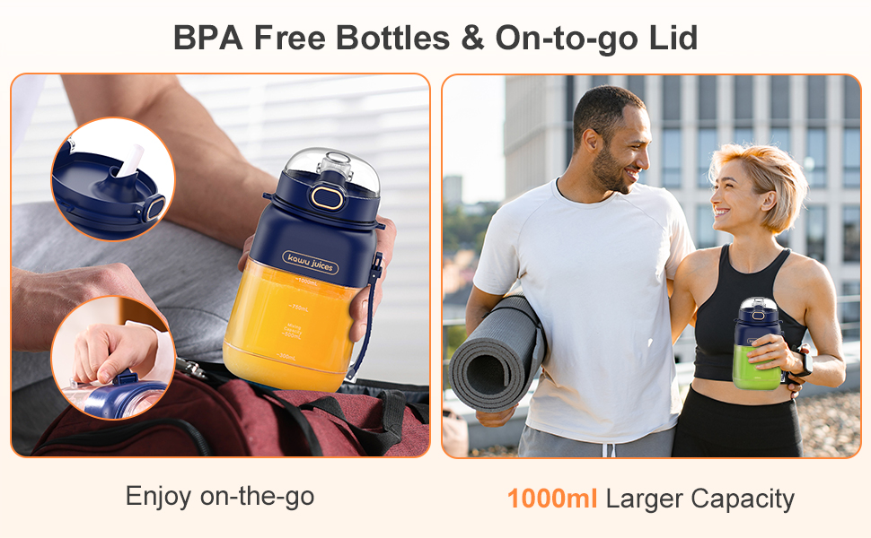 A larger 1000ml capacity with a travel-sized lid allows you to enjoy life anytime.