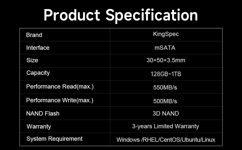KingSpec mSATA SSD Internal Solid State Drive 1TB Data Storage