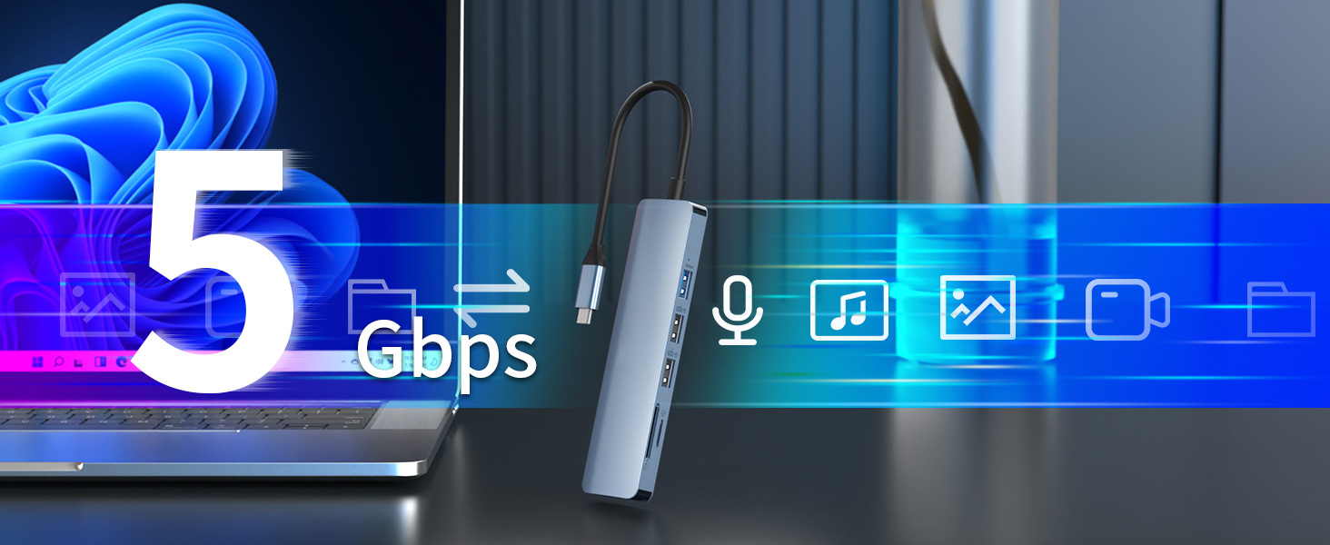 6 in 1 USB C Hub Multiport Hub