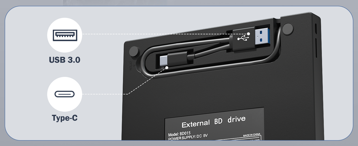 7 in 1 External Blu Ray Drive, USB 3.0 & Type C External Blueray/DVD Drive for PC with SD/TF Port Bl