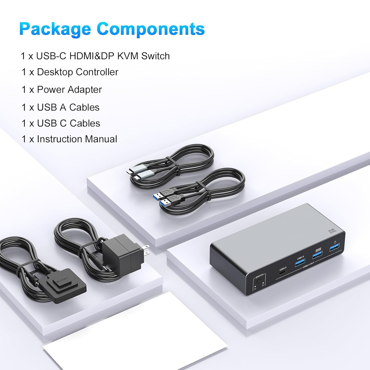 USB C KVM Switch 2 Monitors 2 Computers,4K@60Hz Dual Monitor KVM Switch for 1 PC and 1 Laptop Share