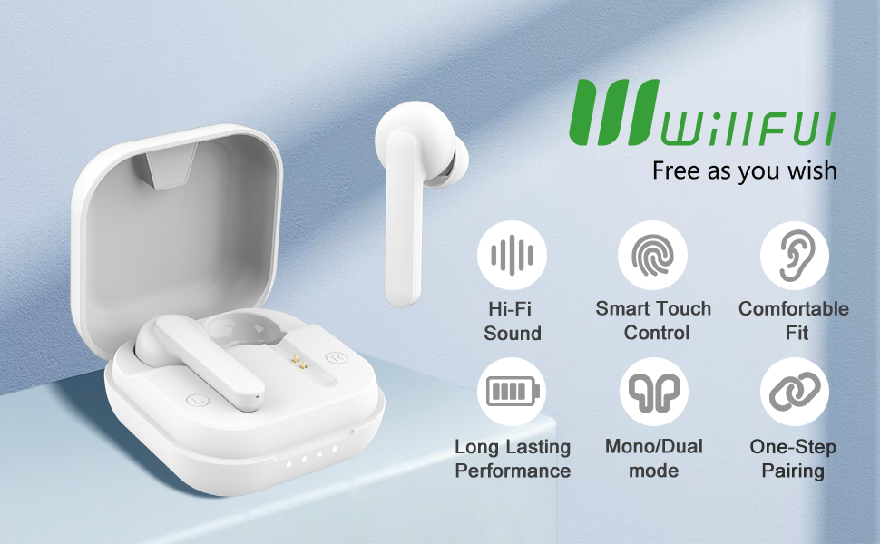 Wireless Earbuds, Willful T3 Bluetooth 5.0 in-Ear Hi-Fi Stereo Sweatproof Earphones Built-in Mic Tou