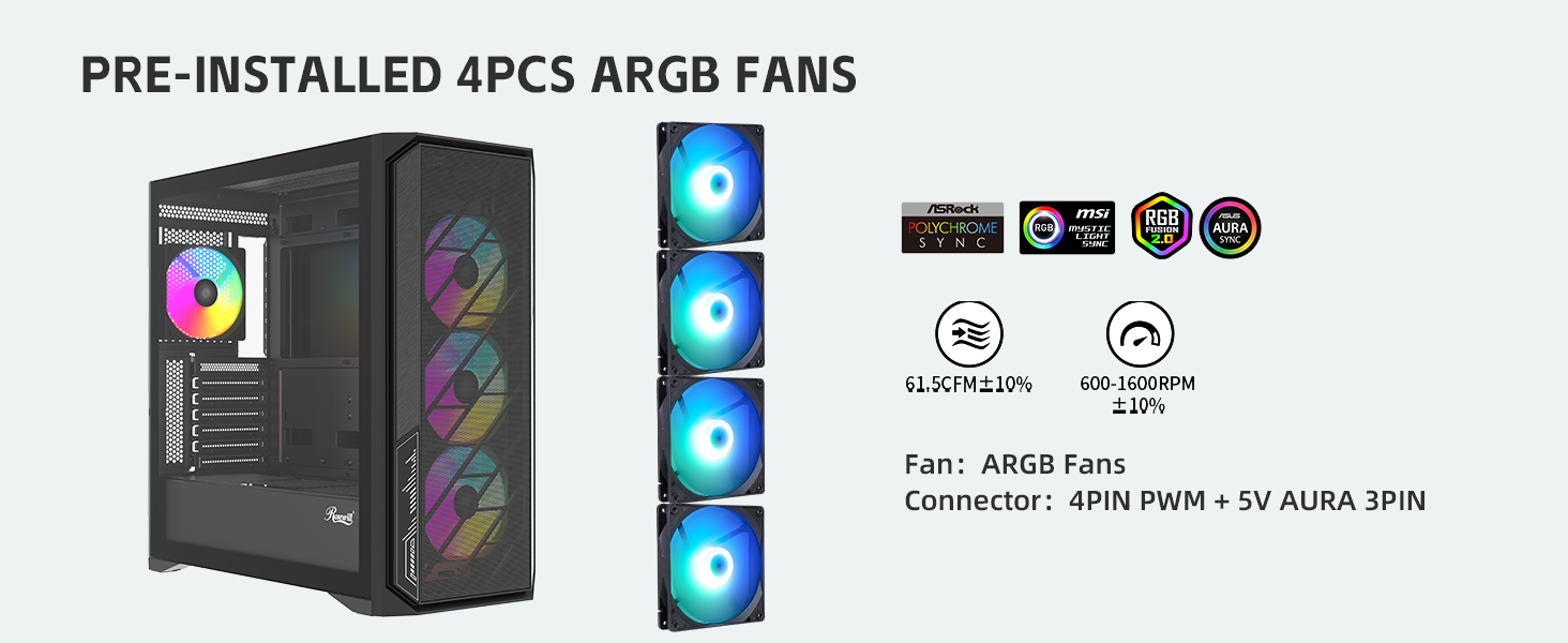 Pre-installed 4pcs ARGB Fans
