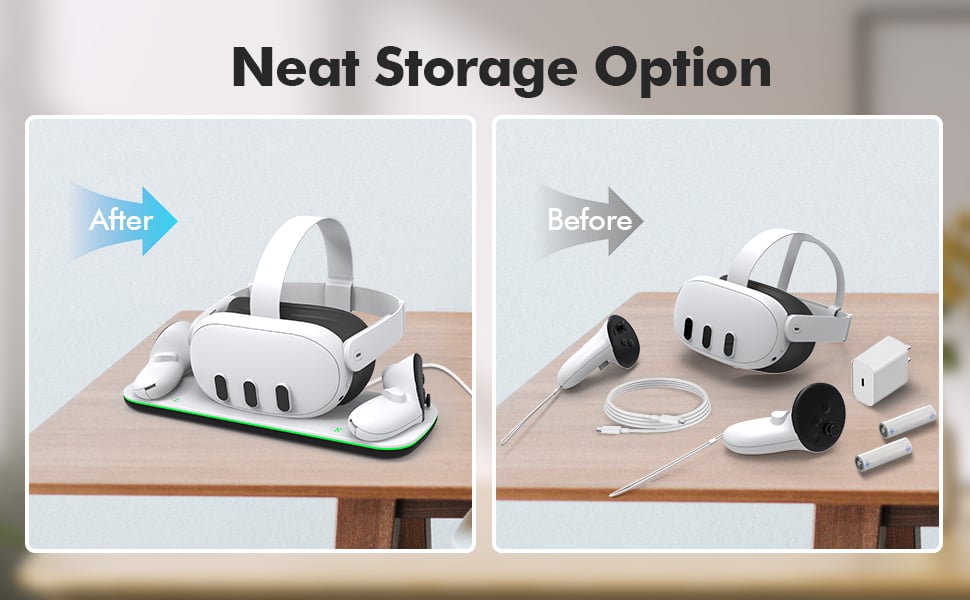 VR Headset Charging Dock Compatible with Me-ta Quest 3 Accessories, VR Charging Station