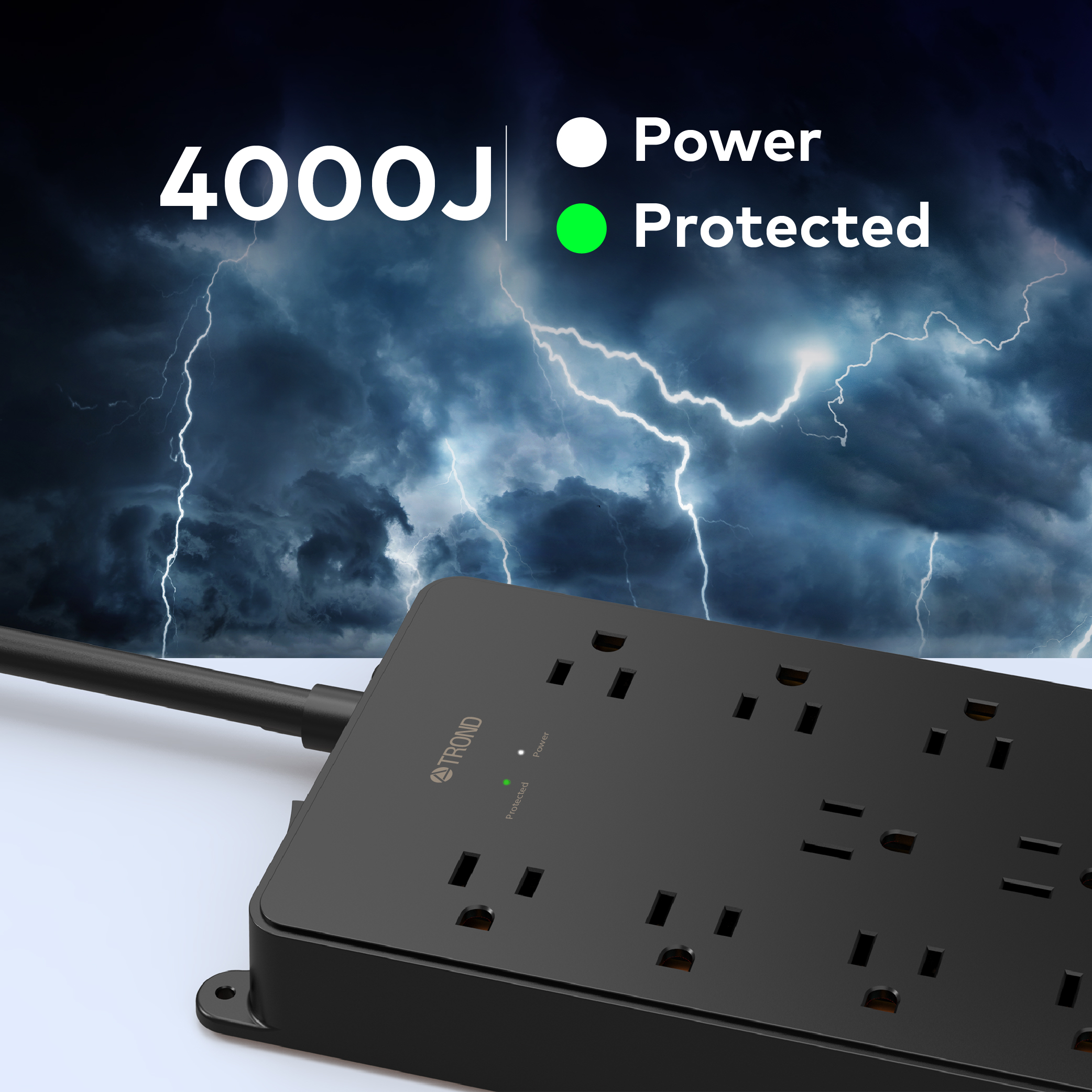 TROND Surge Protector Power Strip 10 ft Cord, 4000J, 13 Widely Outlets 4  USB Ports 