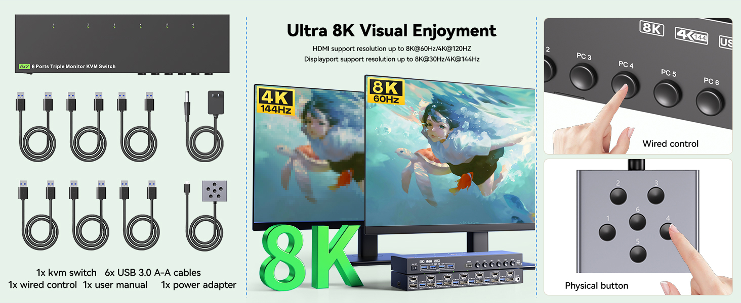 This kvm switch supports extended mode (2 screens display different contents), and duplicate mode (2