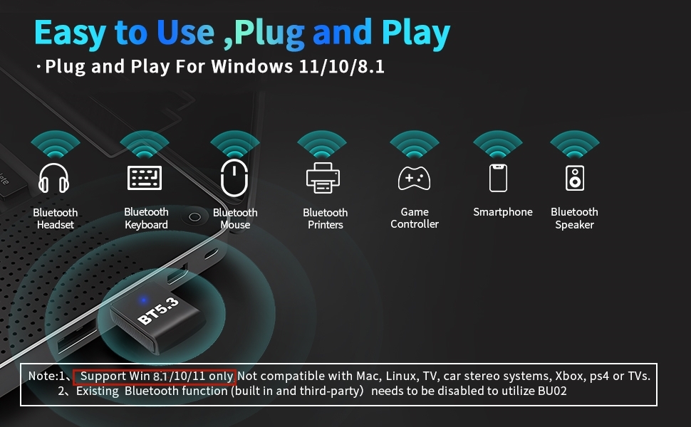 Support:  Can enhance and Bluetooth-enable any Windows-based PC or laptop, so it can work with:  Blu