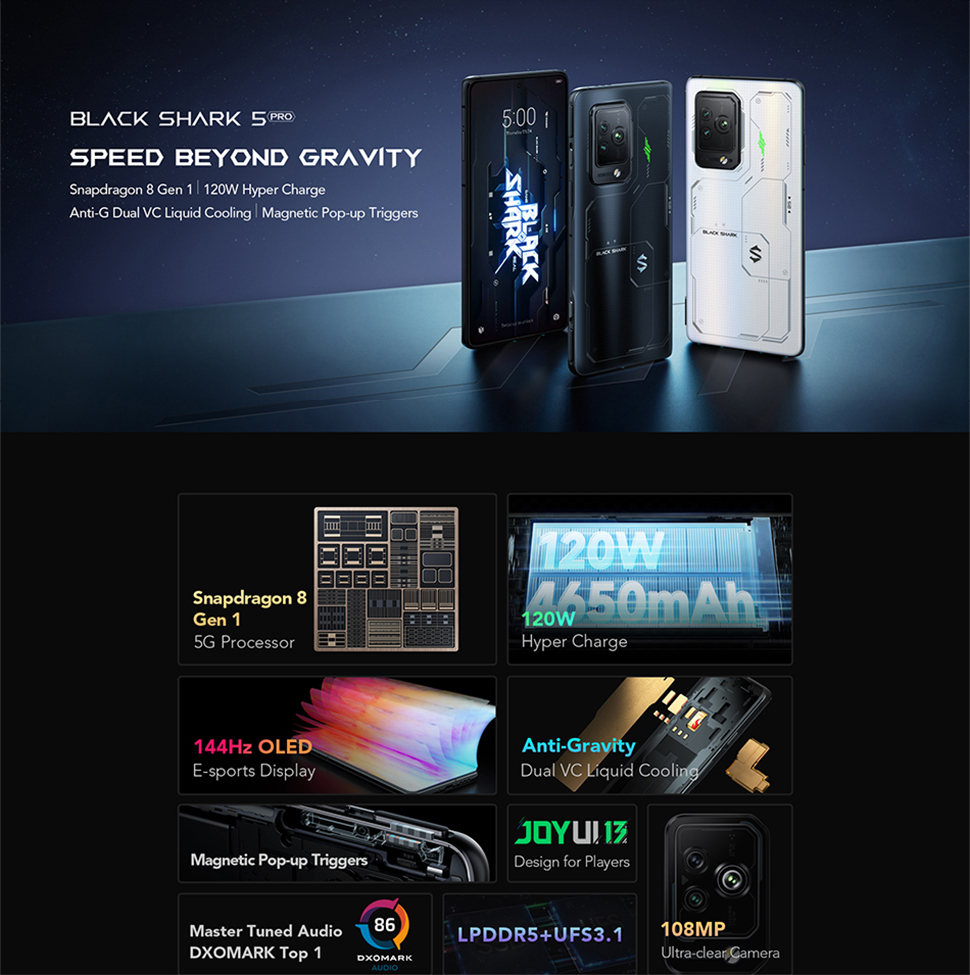 World Premiere] Black Shark 5 Pro Snapdragon 8 Gen 1 Gaming Phone 108M  Camera 120W Super Charge Celular NFC