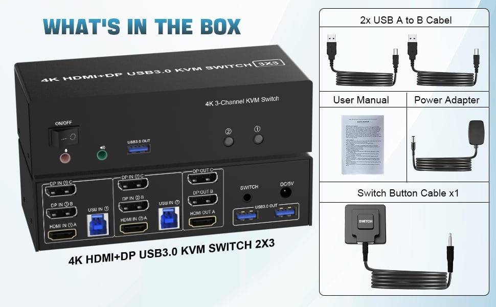 Triple Monitor KVM Support 2 Switching Modes