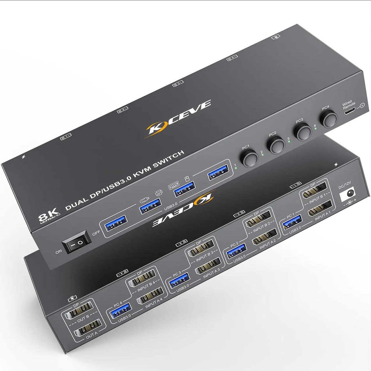 4x2 Dual Monitor Displayport KVM Switch 2 Monitors 4 Computers 4K@144Hz, USB 3.0 DP KVM Switch 4 Com
