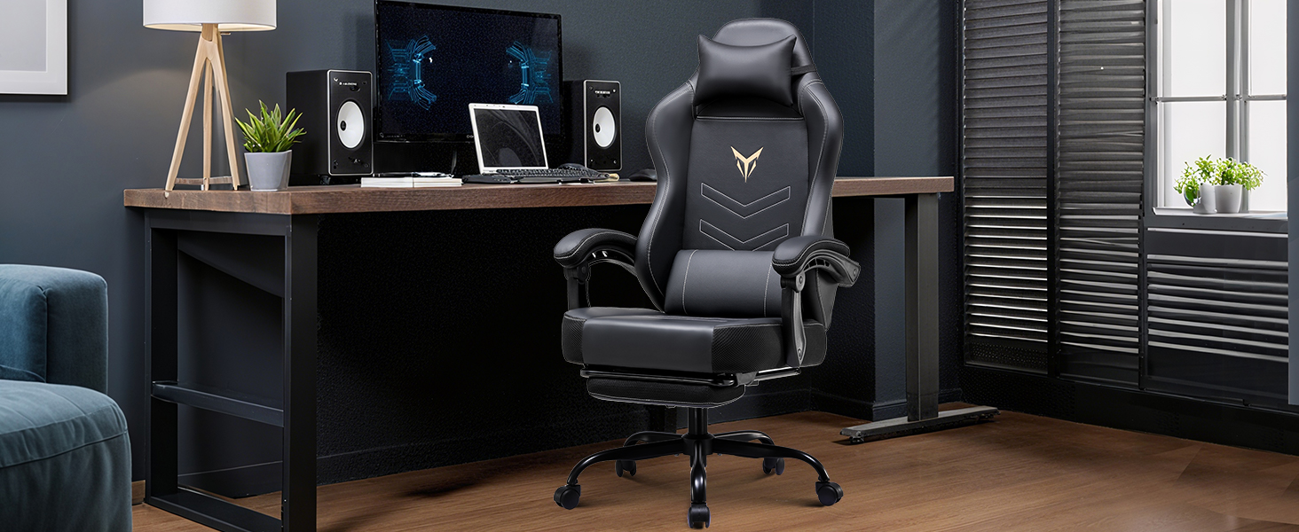 Gaming Chair with Foot Rest, PC Computer Game Chair for Adults, Ergonomic High Back Home Office Desk