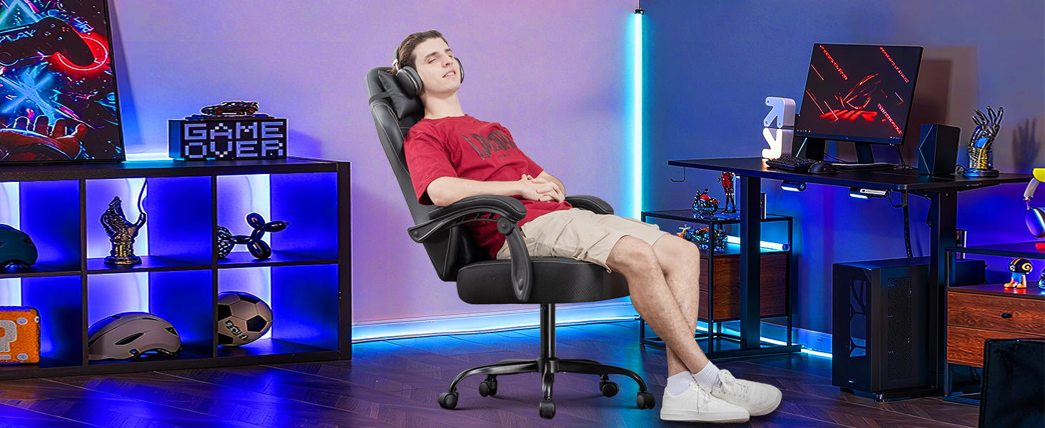 Gaming Chair with Foot Rest, PC Computer Game Chair for Adults, Ergonomic High Back Home Office Desk
