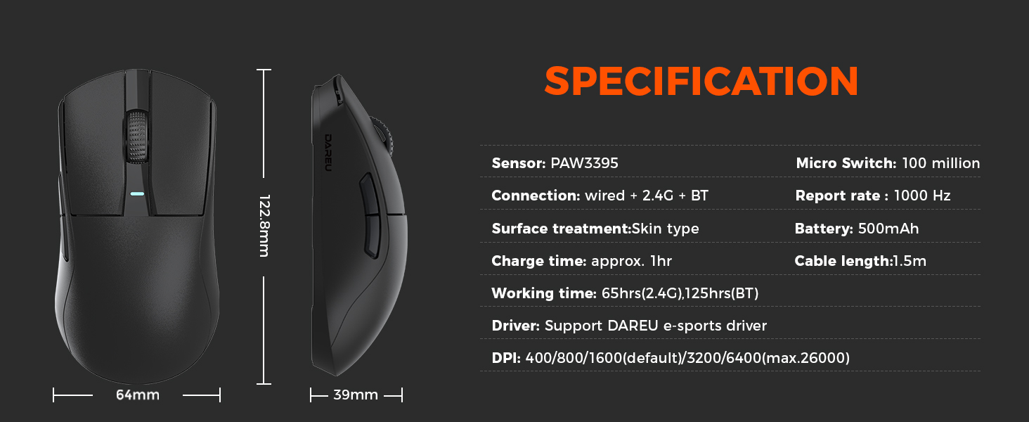 DAREU A950GM Wireless Gaming Mouse - Black