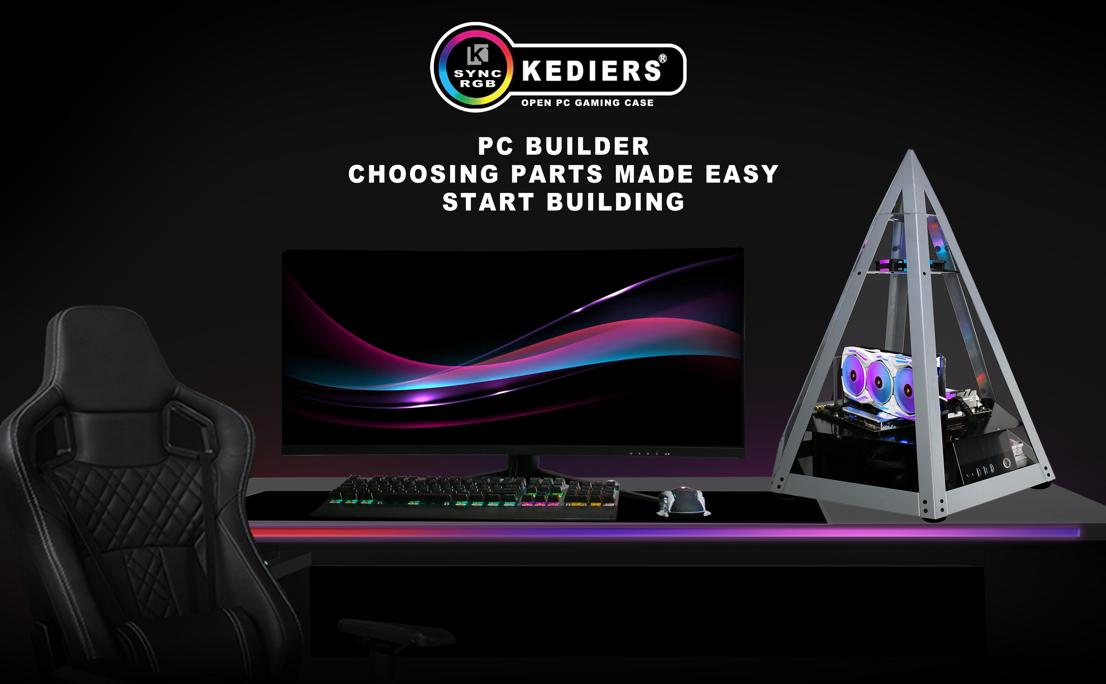 KEDIERS Diamond Pyramid ATX PC Case Innovative Gaming Computer Tower ...