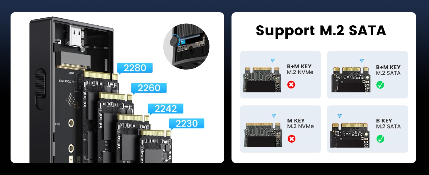 ORICO M.2 SATA SSD Enclosure, Tool-Free 5Gbps USB C Adapter, USB 3.2 M2 NGFF Reader